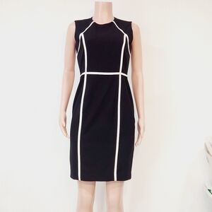 Calvin Klein Black/Cream Sleeveless Sheath Dress Size: 4